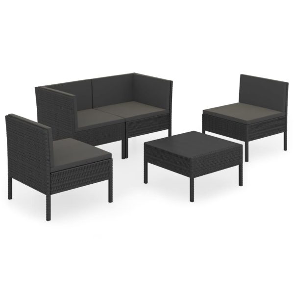 5-Delige Loungeset Met Kussens Poly Rattan Zwart - Afbeelding 2