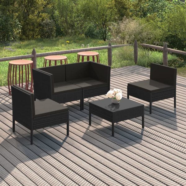 5-Delige Loungeset Met Kussens Poly Rattan Zwart