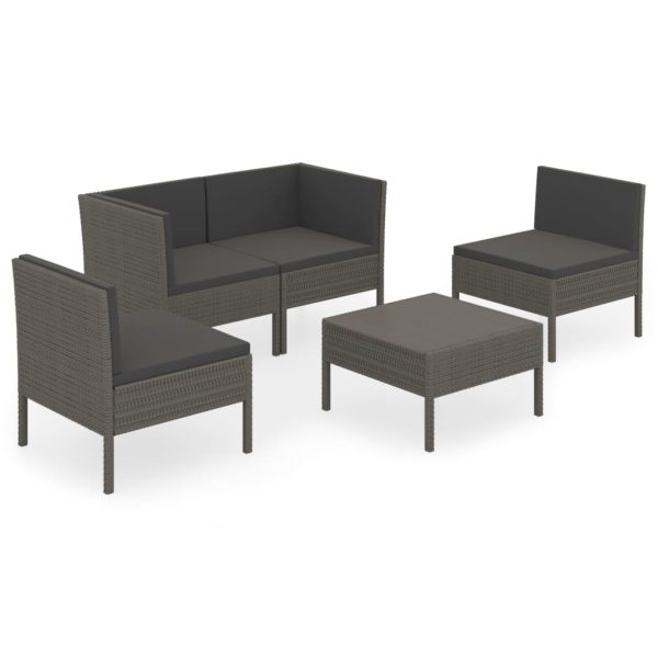 5-Delige Loungeset Met Kussens Poly Rattan Grijs - Afbeelding 2