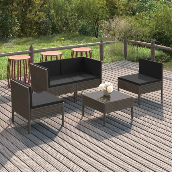 5-Delige Loungeset Met Kussens Poly Rattan Grijs