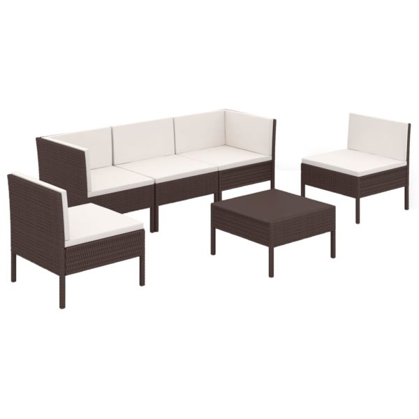 6-Delige Loungeset Met Kussens Poly Rattan Bruin - Afbeelding 2