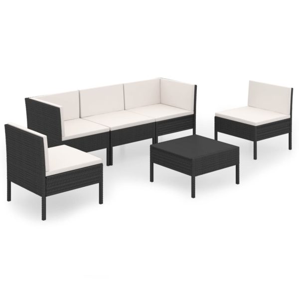 6-Delige Loungeset Met Kussens Poly Rattan Zwart - Afbeelding 2