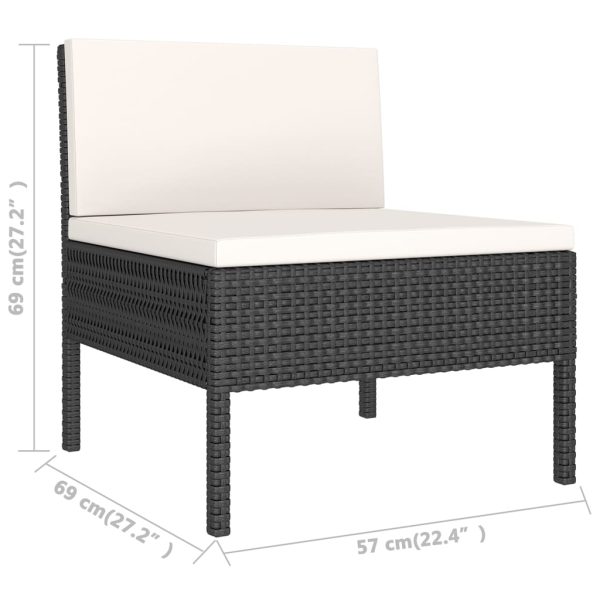 6-Delige Loungeset Met Kussens Poly Rattan Zwart - Afbeelding 8