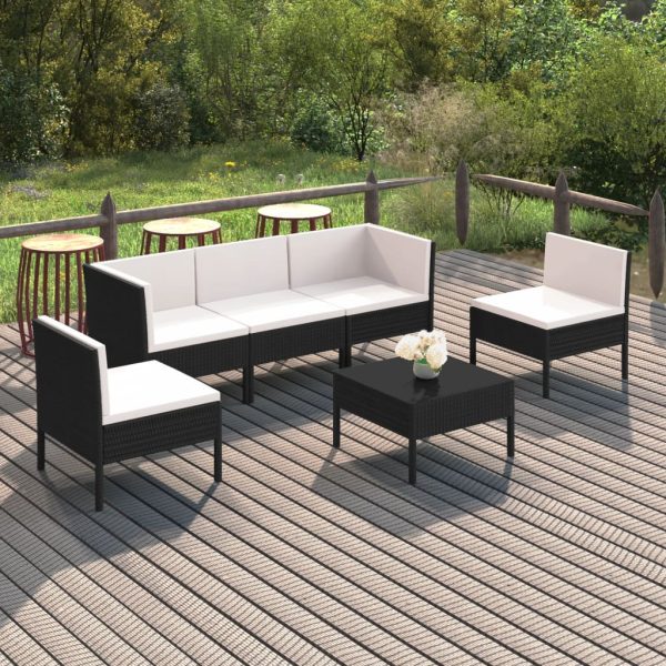 6-Delige Loungeset Met Kussens Poly Rattan Zwart