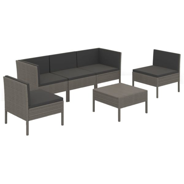 6-Delige Loungeset Met Kussens Poly Rattan Grijs - Afbeelding 2