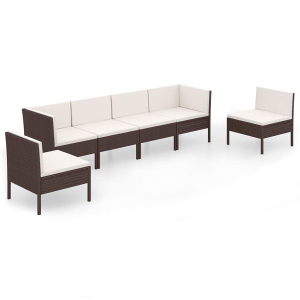 6-Delige Loungeset Met Kussens Poly Rattan Bruin - Afbeelding 2