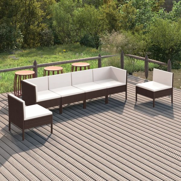 6-Delige Loungeset Met Kussens Poly Rattan Bruin