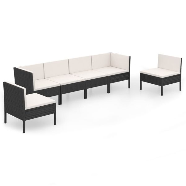 6-Delige Loungeset Met Kussens Poly Rattan Zwart - Afbeelding 2