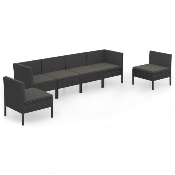 6-Delige Loungeset Met Kussens Poly Rattan Zwart - Afbeelding 2