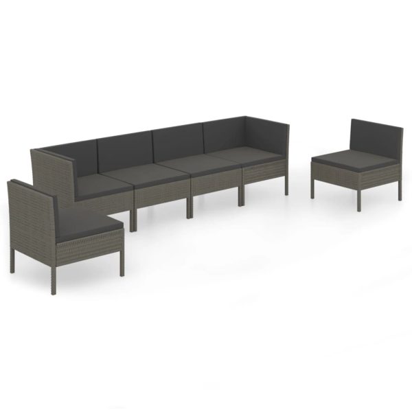 6-Delige Loungeset Met Kussens Poly Rattan Grijs - Afbeelding 2