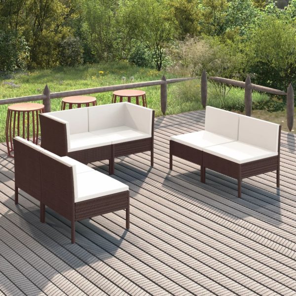 6-Delige Loungeset Met Kussens Poly Rattan Bruin