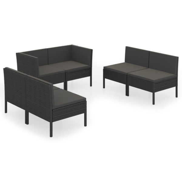 6-Delige Loungeset Met Kussens Poly Rattan Zwart - Afbeelding 2