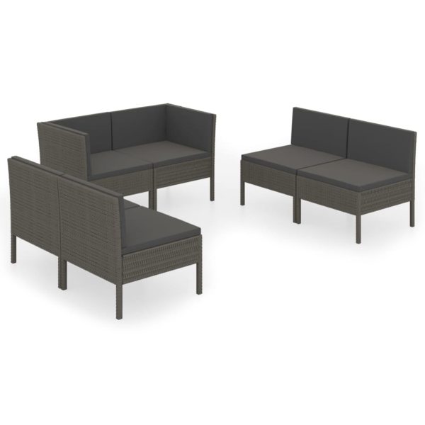 6-Delige Loungeset Met Kussens Poly Rattan Grijs - Afbeelding 2