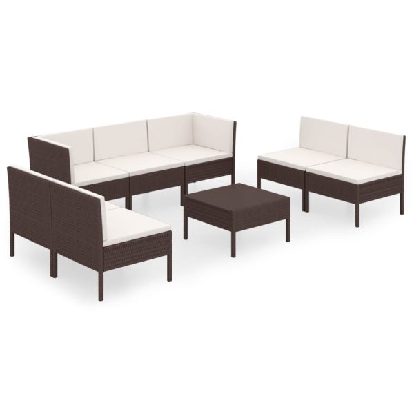 8-Delige Loungeset Met Kussens Poly Rattan Bruin - Afbeelding 2