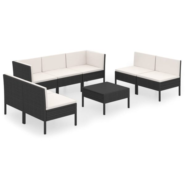 8-Delige Loungeset Met Kussens Poly Rattan Zwart - Afbeelding 2