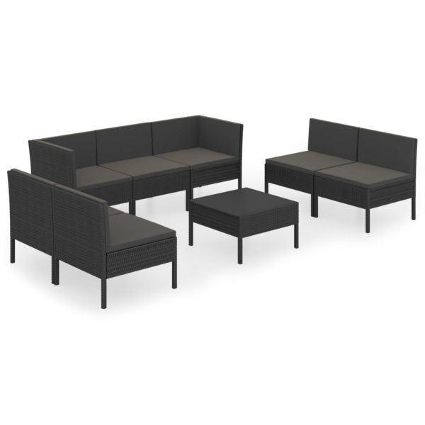 8-Delige Loungeset Met Kussens Poly Rattan Zwart - Afbeelding 2