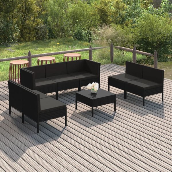 8-Delige Loungeset Met Kussens Poly Rattan Zwart