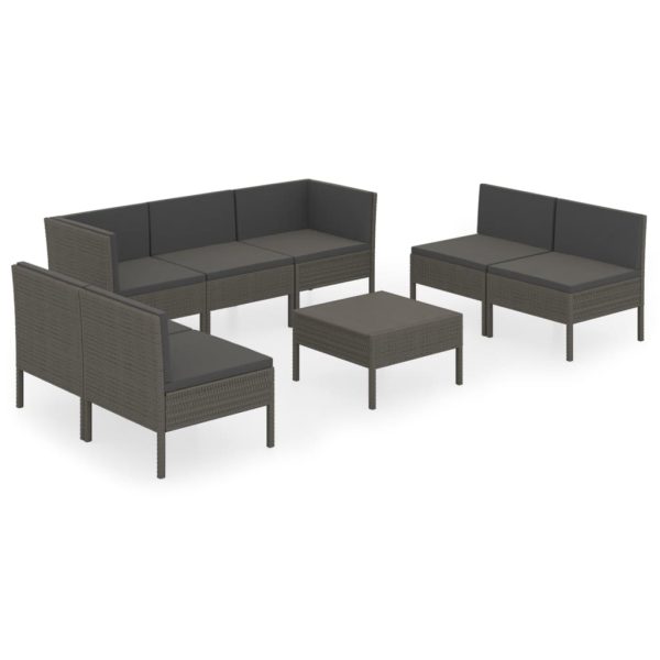 8-Delige Loungeset Met Kussens Poly Rattan Grijs - Afbeelding 2