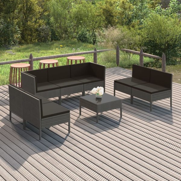 8-Delige Loungeset Met Kussens Poly Rattan Grijs