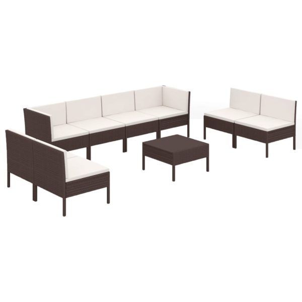 9-Delige Loungeset Met Kussens Poly Rattan Bruin - Afbeelding 2