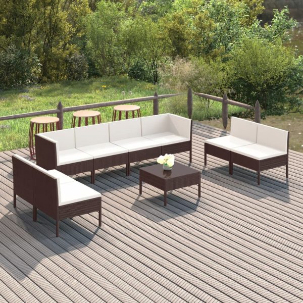 9-Delige Loungeset Met Kussens Poly Rattan Bruin