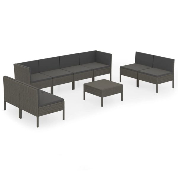 9-Delige Loungeset Met Kussens Poly Rattan Grijs - Afbeelding 2