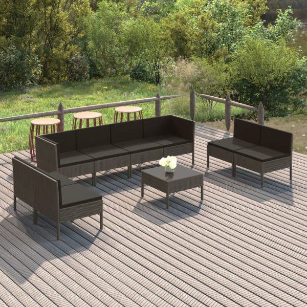 9-Delige Loungeset Met Kussens Poly Rattan Grijs