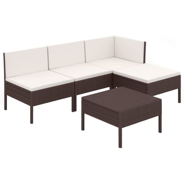 5-Delige Loungeset Met Kussens Poly Rattan Bruin - Afbeelding 2