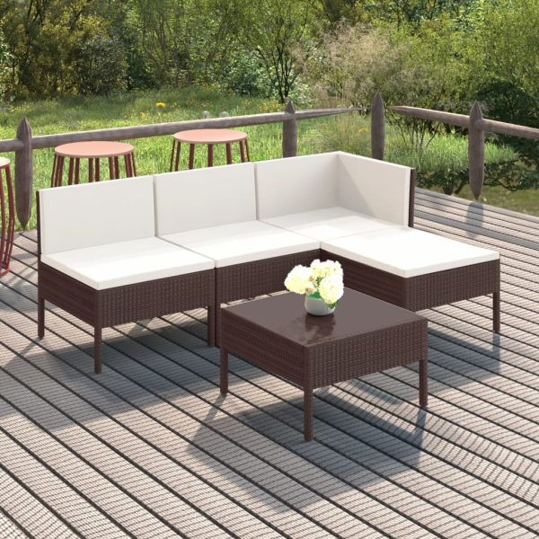 5-Delige Loungeset Met Kussens Poly Rattan Bruin