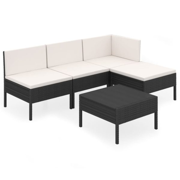 5-Delige Loungeset Met Kussens Poly Rattan Zwart - Afbeelding 2