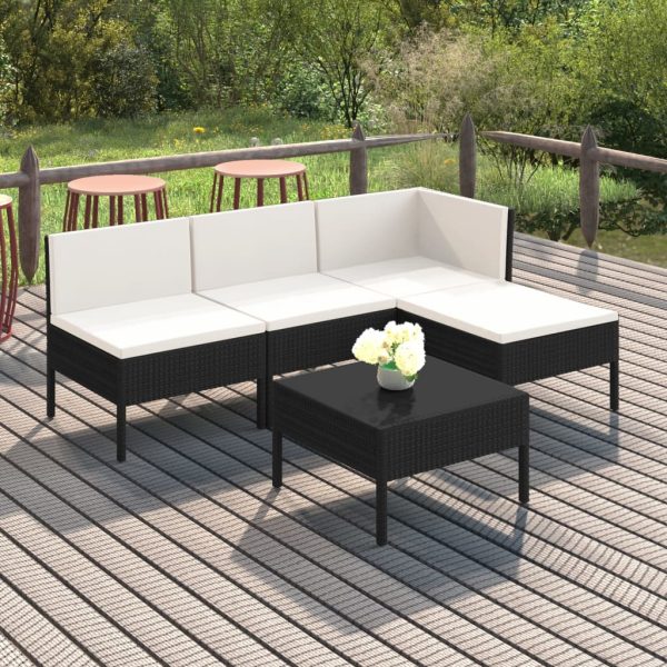 5-Delige Loungeset Met Kussens Poly Rattan Zwart