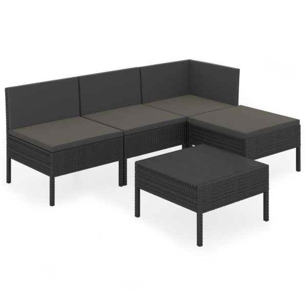 5-Delige Loungeset Met Kussens Poly Rattan Zwart - Afbeelding 2