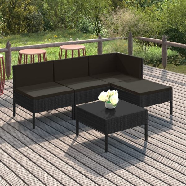 5-Delige Loungeset Met Kussens Poly Rattan Zwart