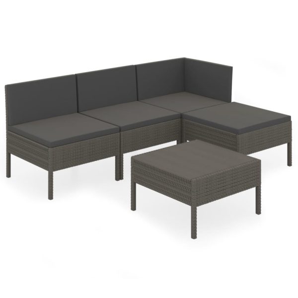 5-Delige Loungeset Met Kussens Poly Rattan Grijs - Afbeelding 2