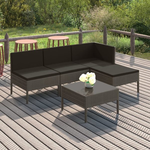 5-Delige Loungeset Met Kussens Poly Rattan Grijs