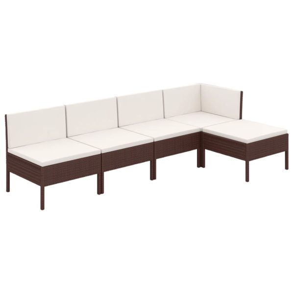 5-Delige Loungeset Met Kussens Poly Rattan Bruin - Afbeelding 2