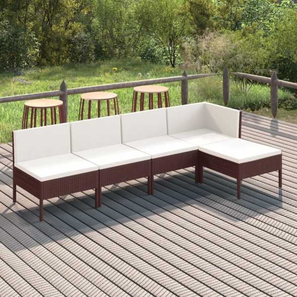 5-Delige Loungeset Met Kussens Poly Rattan Bruin