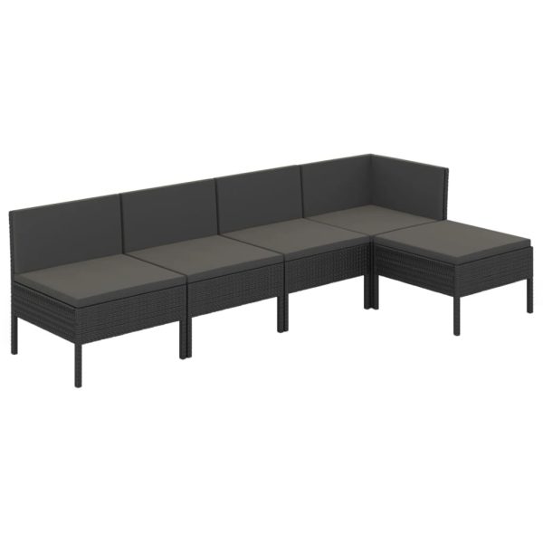 5-Delige Loungeset Met Kussens Poly Rattan Zwart - Afbeelding 2