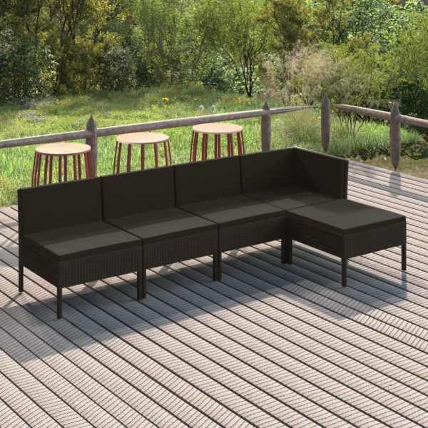 5-Delige Loungeset Met Kussens Poly Rattan Zwart