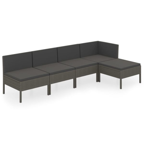 5-Delige Loungeset Met Kussens Poly Rattan Grijs - Afbeelding 2