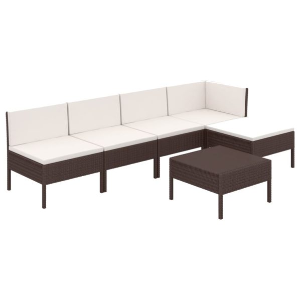 6-Delige Loungeset Met Kussens Poly Rattan Bruin - Afbeelding 2