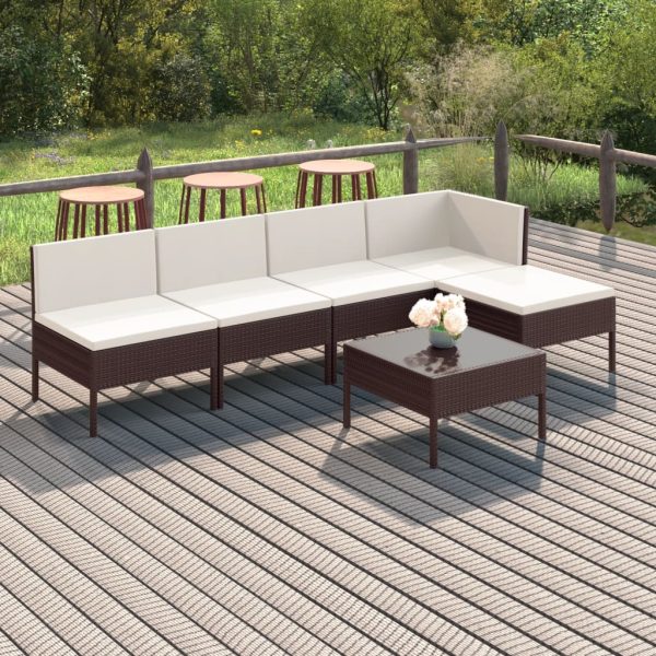 6-Delige Loungeset Met Kussens Poly Rattan Bruin