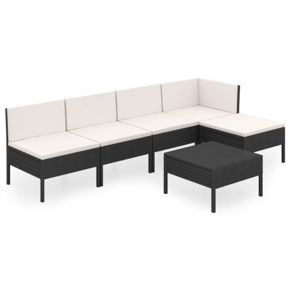 6-Delige Loungeset Met Kussens Poly Rattan Zwart - Afbeelding 2