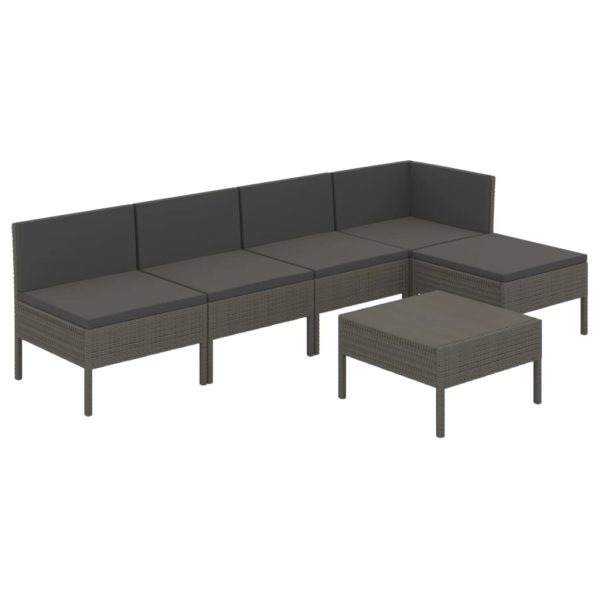 6-Delige Loungeset Met Kussens Poly Rattan Grijs - Afbeelding 2