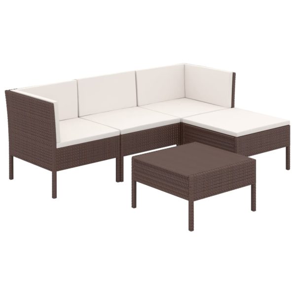 5-Delige Loungeset Met Kussens Poly Rattan Bruin - Afbeelding 2