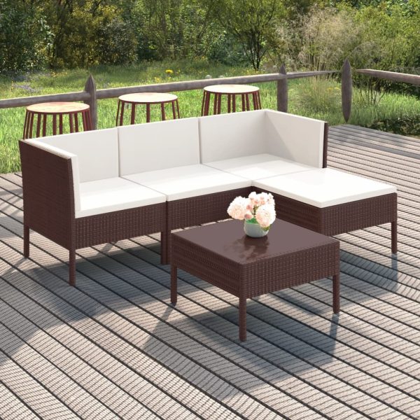 5-Delige Loungeset Met Kussens Poly Rattan Bruin