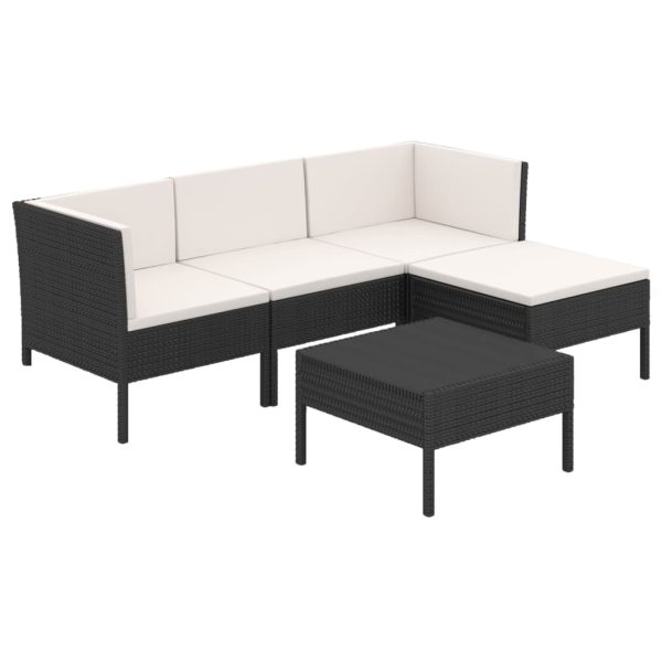 5-Delige Loungeset Met Kussens Poly Rattan Zwart - Afbeelding 2