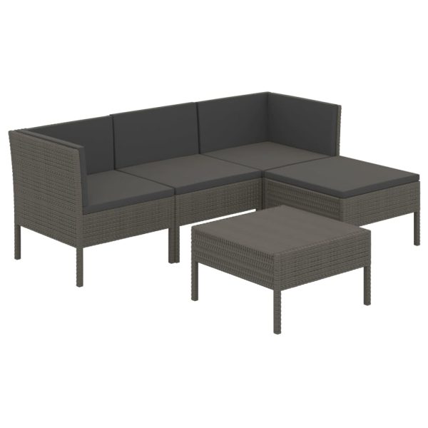 5-Delige Loungeset Met Kussens Poly Rattan Grijs - Afbeelding 2