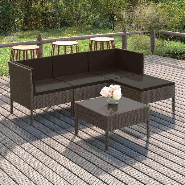 5-Delige Loungeset Met Kussens Poly Rattan Grijs