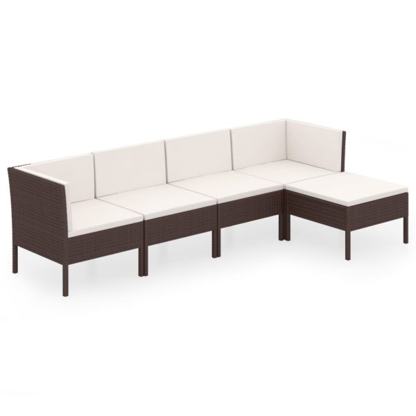 5-Delige Loungeset Met Kussens Poly Rattan Bruin - Afbeelding 2